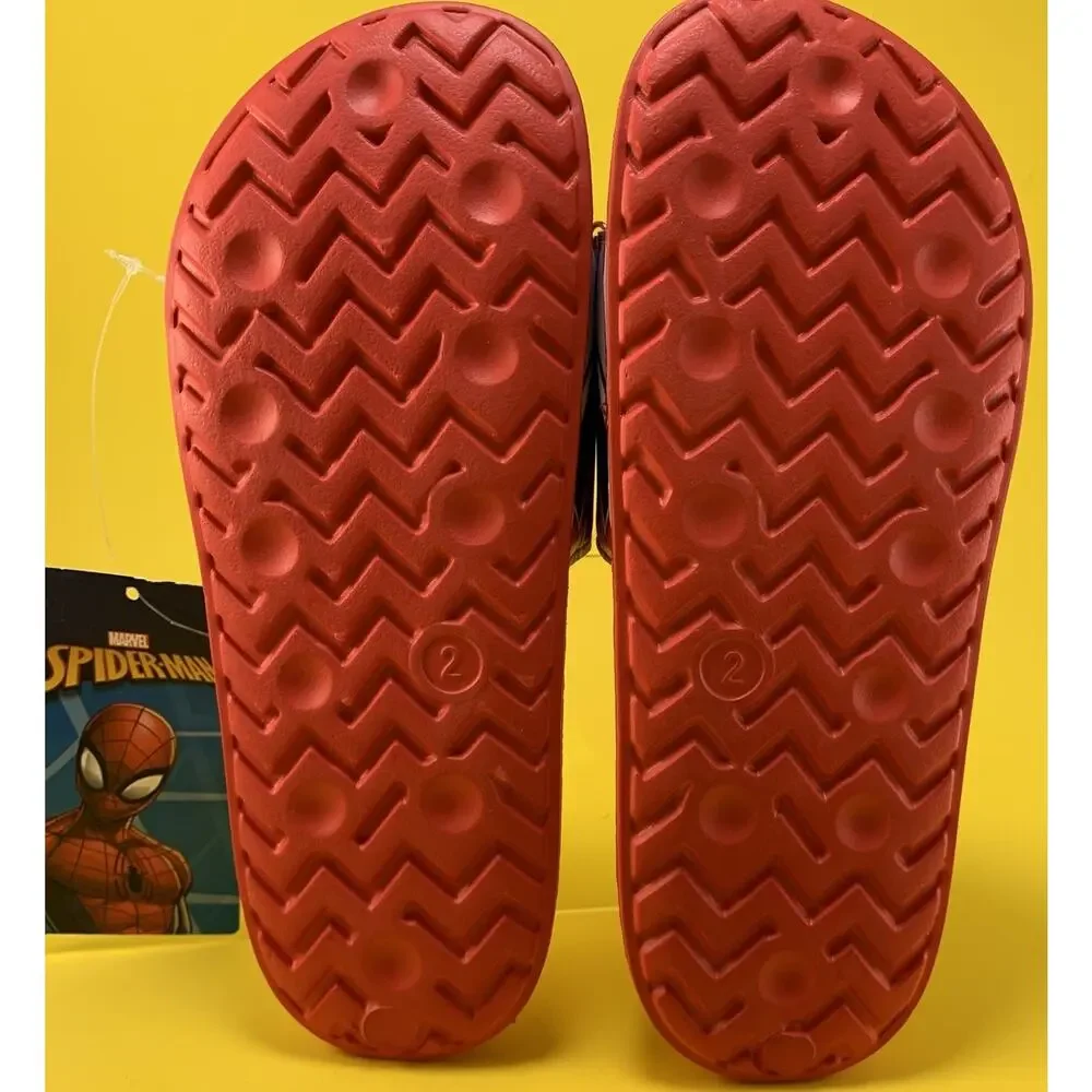 NWT MARVEL SPIDER-MAN SLIDES BEACH SANDALS BOYS YOUTH SHOES SIZE 2 SPIDERMAN